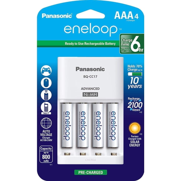 Panasonic Eneloop Cell Battery Charger with eneloop AAA New 2100 Cycle Rechargeable Batteries (Pack of 4)