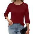 thumbnail image 4 of Pincandy Womens Sweaters Fall Fashion 3/4 Length Sleeve Tops Crew Neck Button Shirts Casual Pullover Cute Winter Clothes, 4 of 5