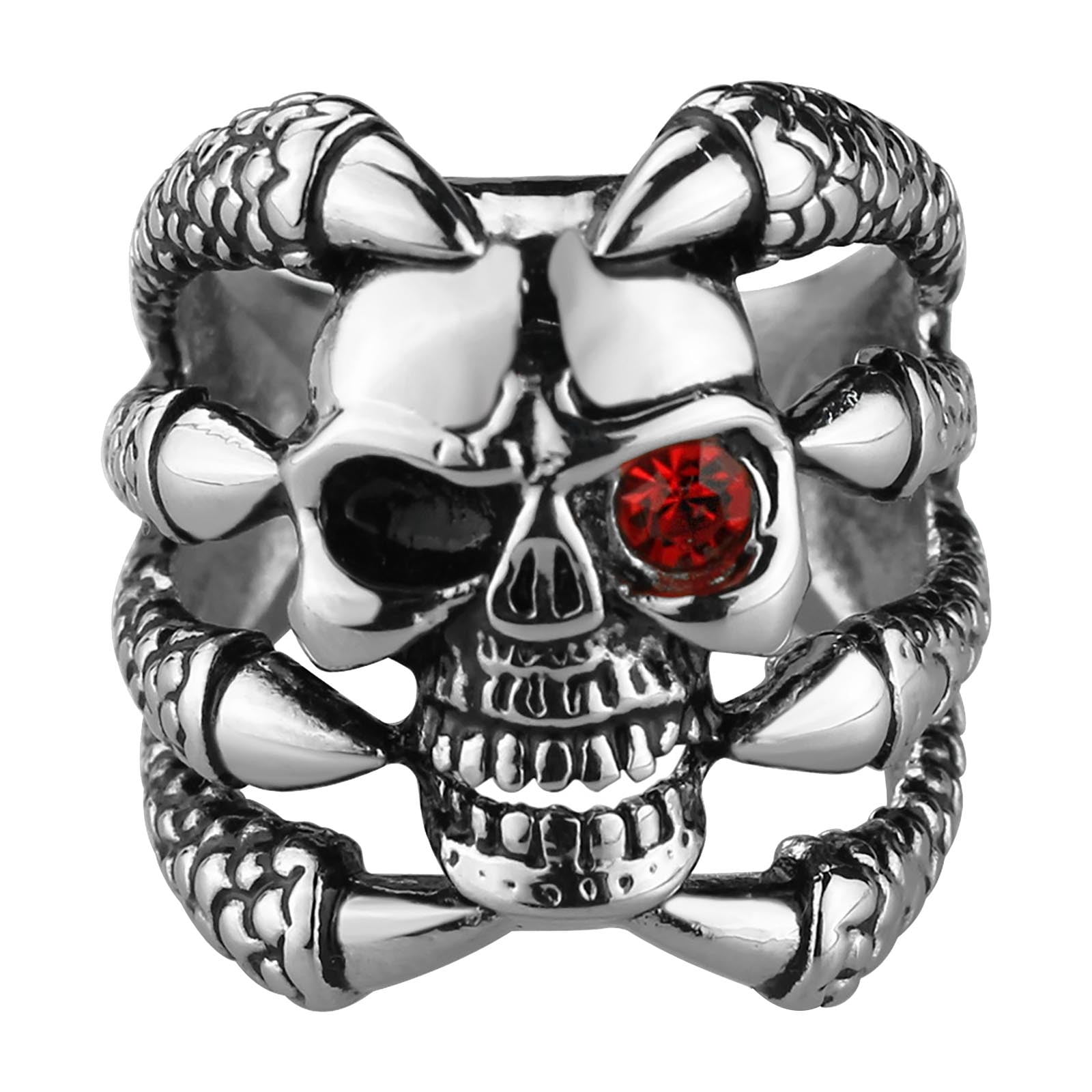 Rings for Men Red Eye Skull Ring Punk Men's Stainless Steel Gothic Biker Jewelry Stainless Steel Rings