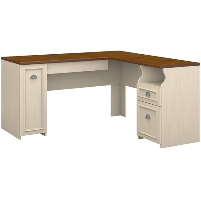 Atlin Designs Bureau en L 60W avec Rangement en Blanc Antique