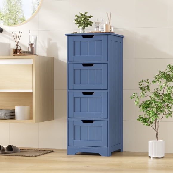 Homfa Bathroom Storage Cabinet, Free Standing Narrow Cabinet with 4 Drawers Entryway Storage Organizer for Living Room Bedroom, Blue