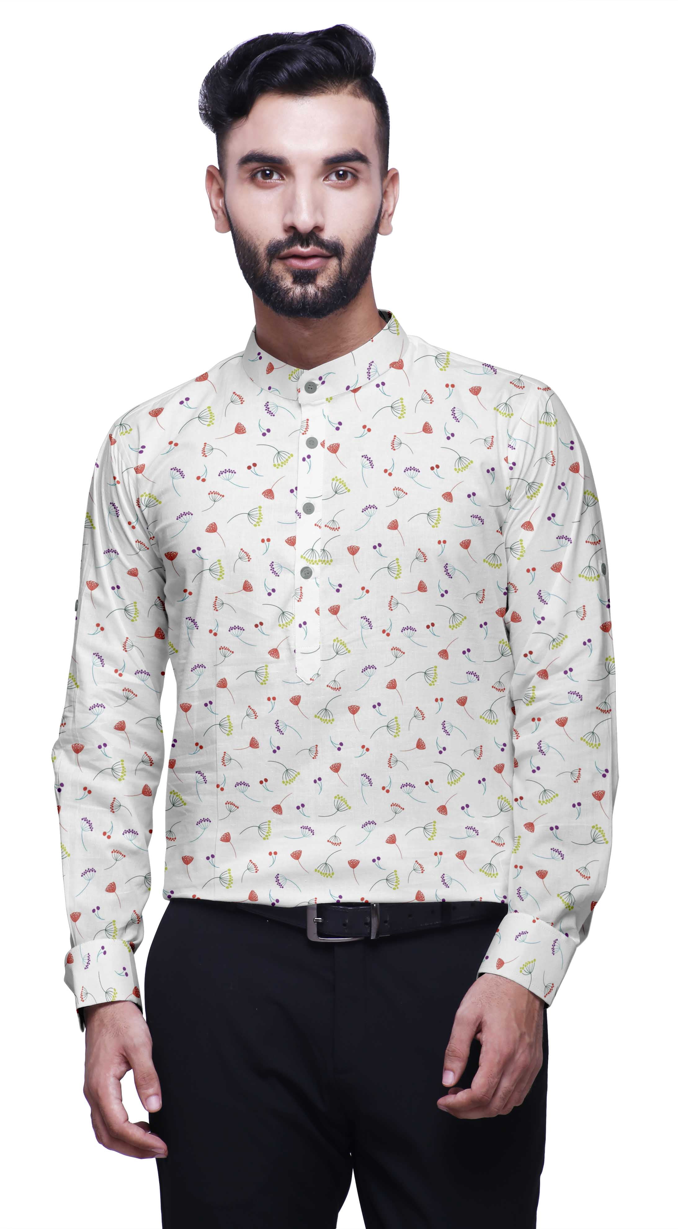 BESTMAN Mandarin Men CollarShirtsRegular Fit Printed Mens Short Kurta Shirt
