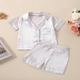 thumbnail image 2 of Kids Baby Boy Girl Satin Silk Pyjamas Pjs Set Short Sleeve Button Down Loungewear 2Pcs Nightwear Homewear, 2 of 8