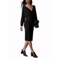 thumbnail image 4 of INSPIRE CHIC Robe Midi pour Femme Col en V Profond Manches Chauve-Souris Longues Ceinturée Robe Chandail Portefeuille L Noir, 4 of 6