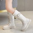 thumbnail image 4 of Gubotare High Boots for Girls Girls Lace Up Riding Boots Mid Calf Combat Boots Leather Side Zipper Boot Non Slip Girls Booties Size 3.5 (Beige,Big Kids 3.5), 4 of 9