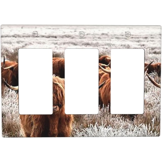 Highland Cow Country Farm Home 3 Gang Triple Rocker Outlet Light Switch Cover Decorative Wall Plate Cover For Home Salon Bedroom Kitchen Decorative