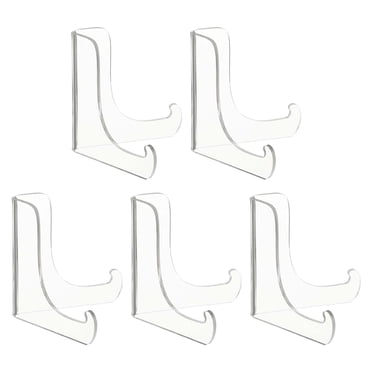 Uxcell 3 Inch Acrylic Plate Display Stand, 5 Pack Small Clear Easel Plate Holder Picture Stands for Display Frames Card Picture CD Book Challenge Coin(Tripod)