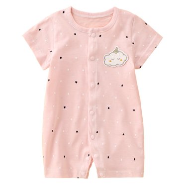 vdgthytj Newborn Infant Baby Romper Bodysuit Cute Printed Crewneck Button Short Sleeve Bodysuit Jumpsuit Summer Clothes