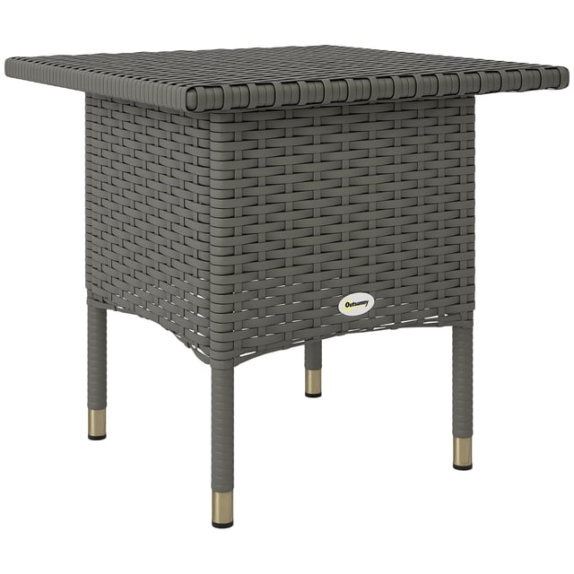 Outsunny Rattan End Table with Full Woven Top, Outdoor Coffee Table, Grey