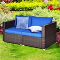 thumbnail image 1 of Gymax 2PCS Rattan Corner Sofa Set Patio Outdoor Furniture Set w/ 4 Navy Cushions, 1 of 10