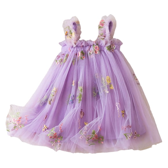 Kcodviy Toddler Girls Sleeveless Embroider infant Tulle Dress Princess Dress Dance Party Frocks Girls 3_4Years Floral Dresses Clothes