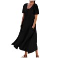 thumbnail image 1 of JUNWELL Liquidation d'Économies d'Été Robes Maxi pour Femmes Été Robe Débardeur en Coton et Lin Manches Courtes Ample Col Ras du Cou Maxi Longue Fluide avec Poches, 1 of 5