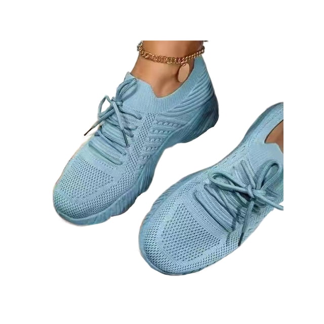 Innerwin Espadrilles pour Femmes Sport Course Chaussure en Maille Confort Chaussures Athlétiques Empeigne en Tricot Marche Bleu Clair 8.5