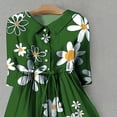 thumbnail image 4 of Pisexur Robes d'Été pour Femmes Mode Bohème à Imprimé Floral Robe Maxi Tunique Décontractée Taille Élastique Robe Soleil Col Rabattu Boutonnée Longue Robe Manches 3/4 Col en V Fluide Coton Lin Robe de Plage, 4 of 4