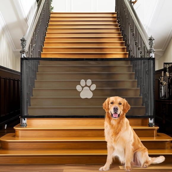 Djiypn Mesh Gates for Kids or Pets, Magic Pet Gate for The House, Portable Puppy Safety Fence Guard for Stairs and Doorways, Easy Install Anywhere, 70.9" W x 31" H