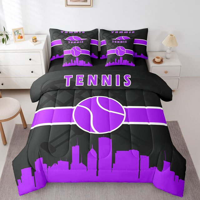 Ensemble de couette Imprimée tennis YST 7 Pcs pour jeunes garçons, Twin, noir violet