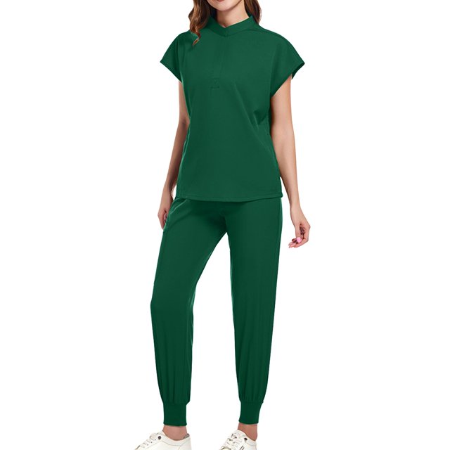 Women Scrubs Matching Set Round Neck Stretch Tops With Pockets & Cargo Pants Jogger Nurse Work Uniform Sets