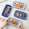 thumbnail image 3 of Rectangle Serving Plates Set - 9.5 Inch Large Rectangular Ceramic Dinner Pasta Dessert Dishes for Sushi Salad Appetizer - Oven Microwave Dishwasher Safe - Set of 4 - Vintage Blue, 3 of 8