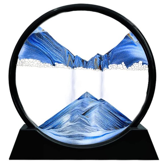 JARENGO Tableau de Sable en Mouvement Rond Verre 3D Paysage Marin Profond Relaxant Bureau à Domicile Décoration 7 Pouces, Bleu