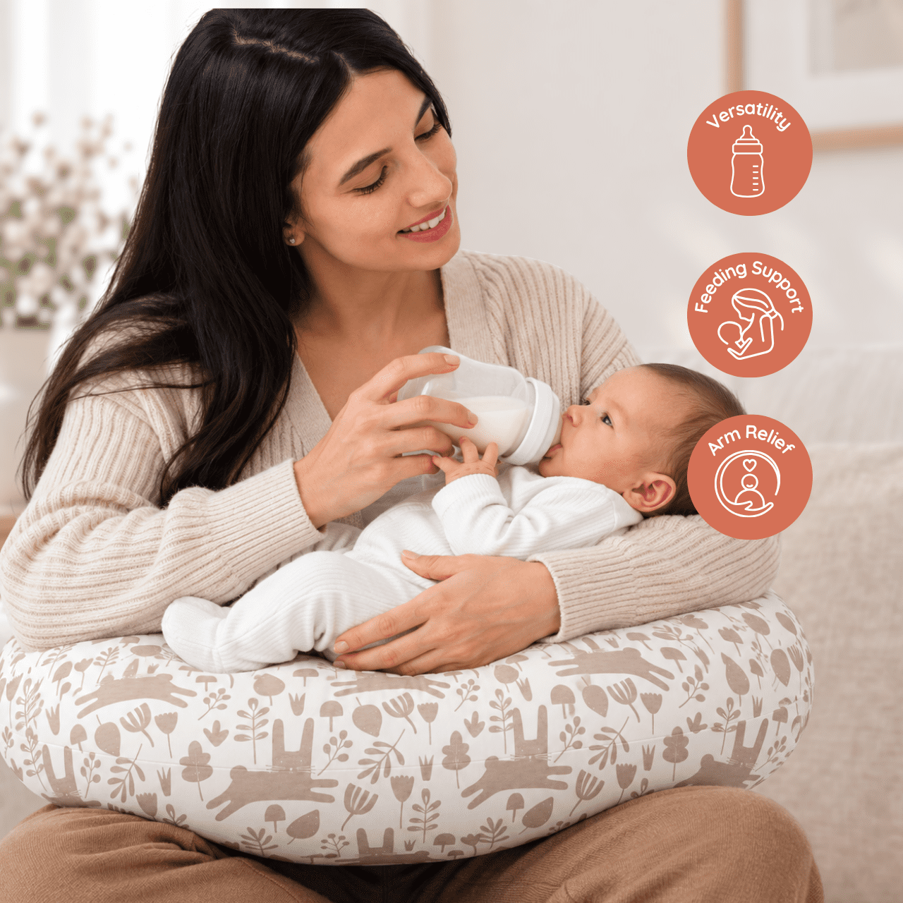 Coussin d’allaitement Jolly Jumper Baby Sitter - Bunny | Entreprise fièrement canadienne | 100 % coton, hypoallergénique pour l’allaitement | Fabriqué au Canada avec des pièces canadiennes et importée