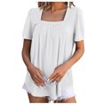thumbnail image 4 of Aqestyerly T-shirt en Dentelle à Col Rond pour Femme, Blouse Haut de Mode Décontractée à Manches Courtes de Couleur Unie HWRETIE, 4 of 8