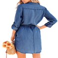 thumbnail image 3 of PENGXIANG Robe en Denim à Manches Longues pour Femmes, Robe Chemise en Denim Boutonnée, Printemps Automne, Décontractée, Taille à Nouer, Robe en Jean Bleu Pâle L, 3 of 4