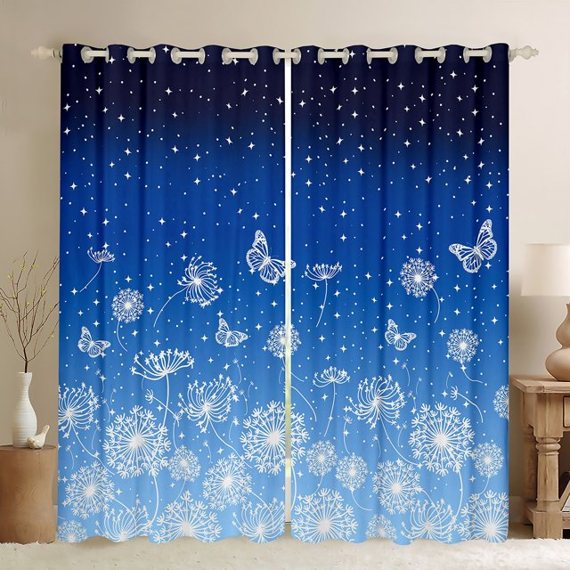 Erosebridal Rideaux et Draperies Animaux Papillons (52x84), Rideaux Fleurs Pissenlit Lot de 2 (52x84), Bleu Blanc