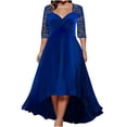 thumbnail image 1 of Meichang Robes en Velours pour Femmes Grande Taille Tunique Confortable en Dentelle Manches 3/4 Robe d'Été Élégante Évasée Swing Encolure Carrée Robes Ourlet Haut-Bas Invitée de Mariage Robe de Soirée, L-5TG, 1 of 6