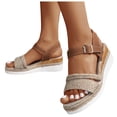 thumbnail image 2 of IUJSOY Womens Platform Wedge Sandals Open Toe Braided Espadrilles Buckle Ankle Strap Summer Shoes, 2 of 9