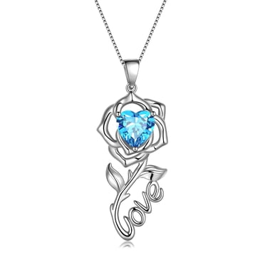 Beautlace Collier Rose Love, Pendentif en Argent Sterling 925 Pierre de Naissance Collier Bijoux Cadeaux pour Femmes