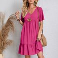 thumbnail image 4 of LOVZFMLL Robes d'Été pour Femmes Décontractées à Manches Courtes Col en V Robe de Plage Fluide à Volants Longueur Genou Rose Vif TTG, 4 of 9