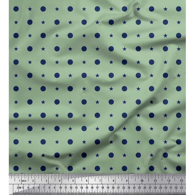 Soimoi Rayon Fabric Dots & Star Print Sewing Fabric Yard 42 Inch Wide
