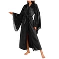 thumbnail image 2 of Taylonsss Womens Plus Size Robe Velvet Lace Trim Long Sleeve Casual Loungewear Home Wear, 2 of 4