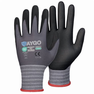 KAYGO Gants de Travail de Sécurité Enduits de Nitrile MicroFoam, 3 Paires KG18NB, Gant en Tricot Sans Couture de 13‐gauge en Nylon pour Hommes et Femmes, Idéal pour l'Automobile, l'Entrepôt, la Construction, Gris, P