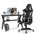 thumbnail image 1 of Goplus X-Shaped Gaming Desk & Racing Style Massage Chair Set Home Office Black+White, 1 of 10