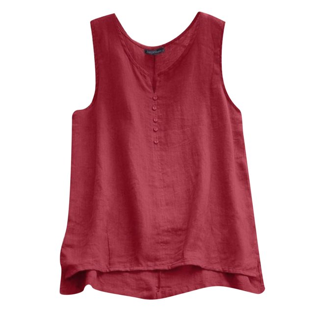 Ketyyh-chn99 Hauts Femmes Vêtements Tendance 2024 Été Sans Manches Col en V Camisole Débardeur Coupe Ample T-Shirt T-Shirts Rouge,2TG