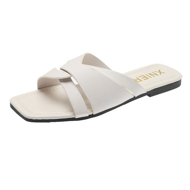 DPTALR Women's Flat-heeled Square Sandals One-line Breathable Slippers