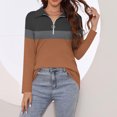 thumbnail image 4 of Plebaso Chemises à Manches Longues pour Femmes à Blocs de Couleur Quart Zip Hauts Décontractés Col Pull Blouses pour Femmes, 4 of 7