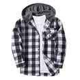 thumbnail image 1 of aohooy Hooded Plaid Jacket Men - Trendy Casual Button Down Long Sleeve Fall Jackets Shacket with Pockets Gray,XXL, 1 of 3