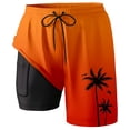 thumbnail image 2 of YUEVE Beach Shorts for Men 2 in 1 Compression Liner 7 Inch Inseam, Mens Swim Trunks Gradient Hawaiian Print Quick Dry Bathing Suit with Pockets Orange S, 2 of 4