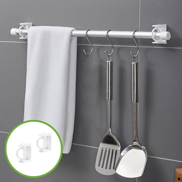 Lisbinx Crochets pour Tringle de Rideau de Douche en Plastique Blanc - Support Rotatif à 360° / Montage Adhésif Sans Perçage / Lot de 2 pour l'Organisation de la Salle de Bain et de la Cuisine (5x3x4 cm)