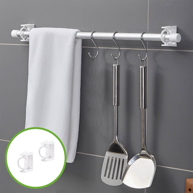 Tyidzon Crochet Circulaire Rotatif pour Tringle à Rideaux Crochet de Support de Tringle Support Fixe Sans Perçage Tige de Rideau de Douche Support Bâton Anneau de Tringle Suspendue 2 Pcs