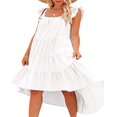 thumbnail image 4 of Femmes Été Volants Robe Manches Contraste Couleur/cou Carré Couleur Unie Ourlet Irrégulier Robe pour la Plage Date, 4 of 6