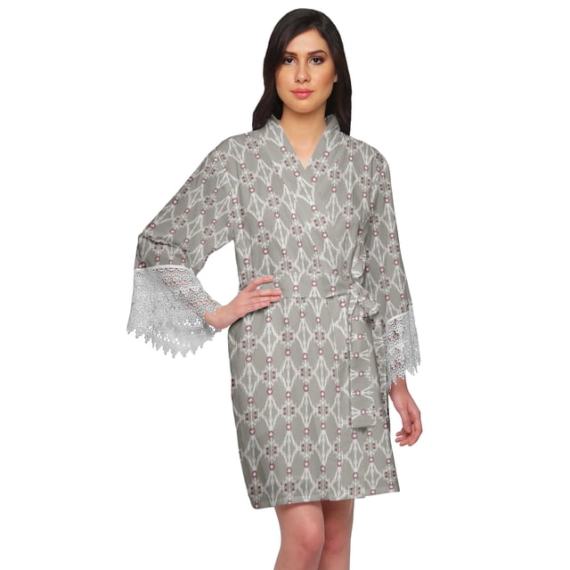 Moomaya Printed Cotton Robes For Women Plus Size Kimono Robe Short Nightwear