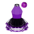 thumbnail image 2 of iiniim Robe Tutu de Ballet Scintillante pour Filles Enfants Tenue de Danse Moderne Jazz Latin Costume de Performance sur Scène avec Ensemble de Chouchous pour Cheveux Violet 16, 2 of 6