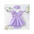 thumbnail image 3 of Faithtur Newborn Girl Romper Outfits, Sleeveless Lace Patchwork Solid Color Dress Style Romper + Cute Headband Set, 3 of 9