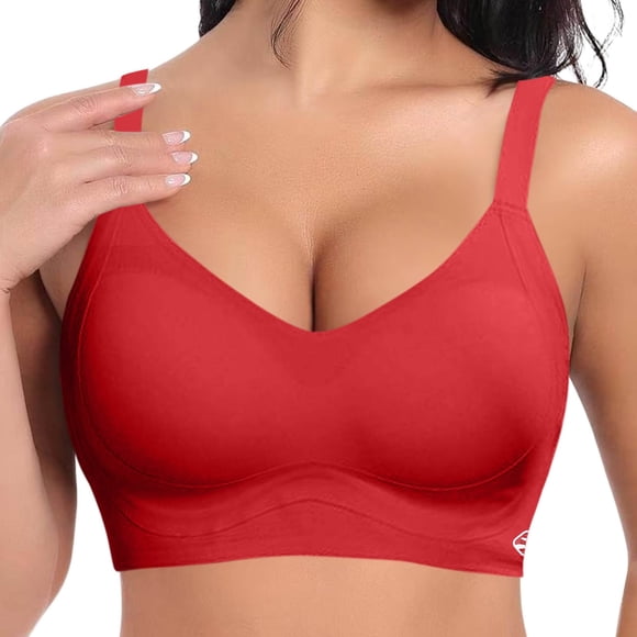 FYEGRE Women's Seamless Underwire Bra Smooth Seamless Minimizer Bras Non Padded Comfy Everyday Bra No Underwire Supportive Bralette Red M