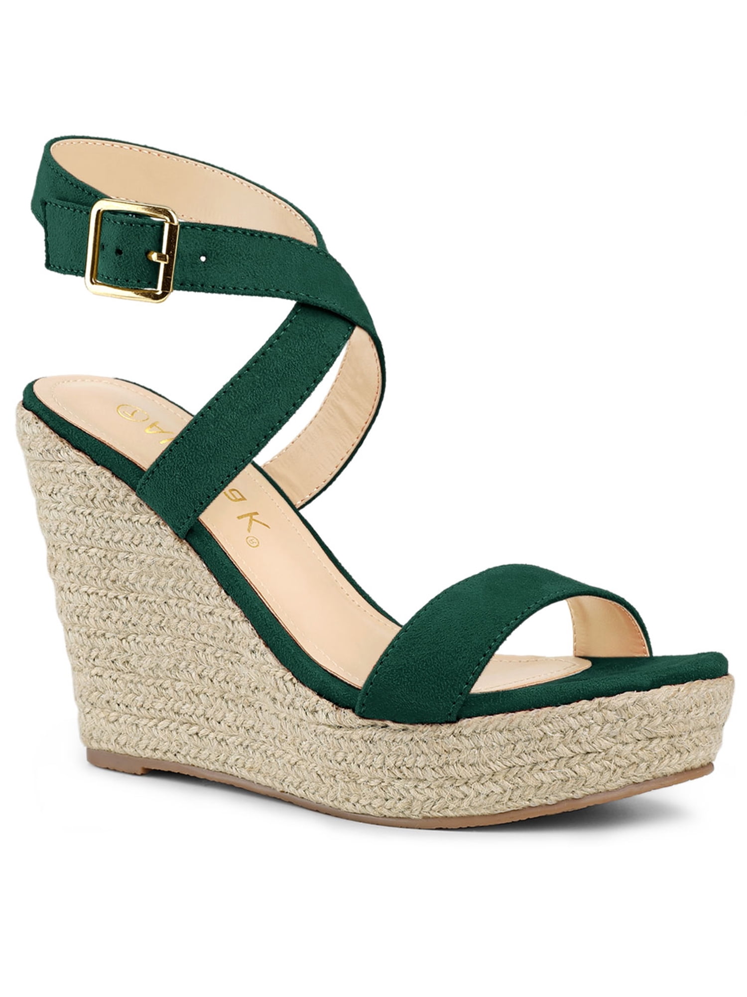 BLISSFUL STEP Chaussures pour Femmes Sandales Espadrilles à Talon Compensé Slingback à Brides Croisées Vert 10