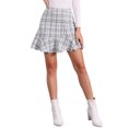 thumbnail image 1 of INSPIRE CHIC Women's Plaid Ruffle Hem Button Decor Tweed Mini Skirts S White Black, 1 of 6