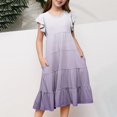 thumbnail image 3 of FhsagQ Robes Filles Été Dégradé Col Rond Manches Volantées Ligne à Étages Robe Décontractée Respirante Confortable Robe Ludique pour Enfants Tout-Petits Fête d'Anniversaire Tenue Quotidienne Violet Pâle 10-11 Ans, 3 of 5